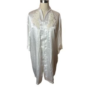 Vintage Dentelle White Beaded Lace Kimono Robe Women's Size S NWT